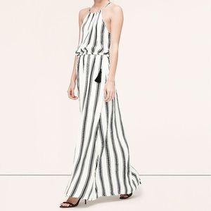 LOFT Halter Tank Stripped Maxi Dress w Tassels tie on at waist Navy Blue White